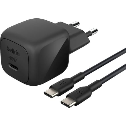 Belkin BoostCharge power adapter - compact - 24 pin USB-C - 45 Watt - with USB-C cable (1m)