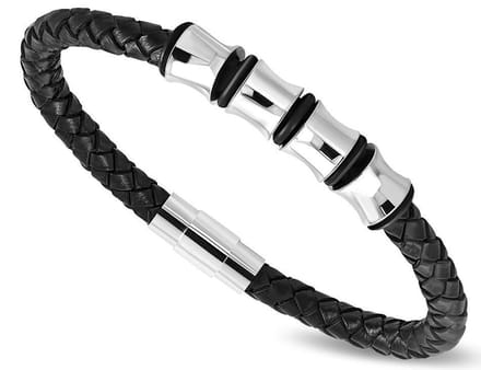 Amanto Armband Crijn - 316L Staal - Leer - 12mm - 22cm