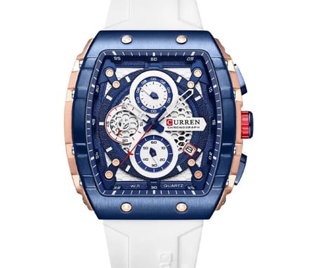 Curren - Luxe Herenhorloge - Mannen - Luxe Gel Riem - Wit en Blauw