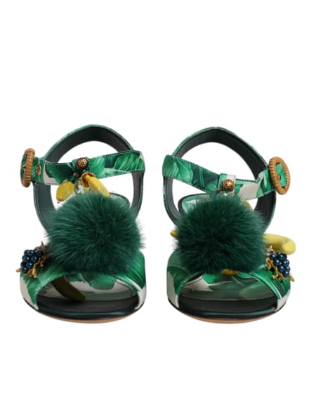 Dolce & Gabbana Groene Kristal Bont Versierde Sandalen Schoenen