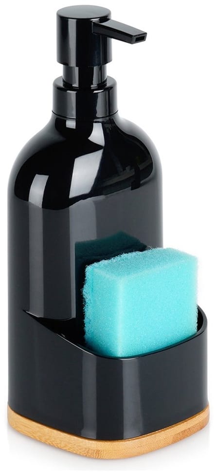 Afwasmiddeldispenser met Sponsbak Zwart 500 ml - Zeepdispenser voor De Keuken - Vaatwasmiddeldispenser