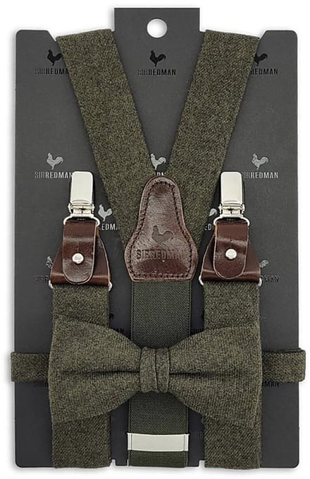 Sir Redman - Bretels met strik - bretels combi pack Harrison Tweed - legergroen