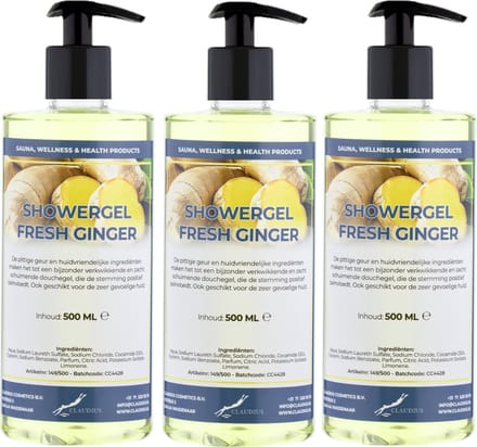 Douchegel Fresh Ginger 500 ml - set van 3 stuks - met gratis pomp - Showergel