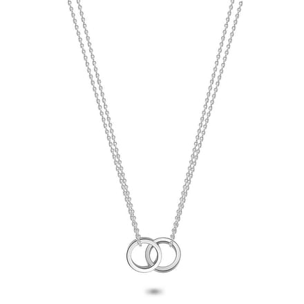Twice As Nice Halsketting in edelstaal, 2 ringen tussen dubbele ketting 40cm+5cm