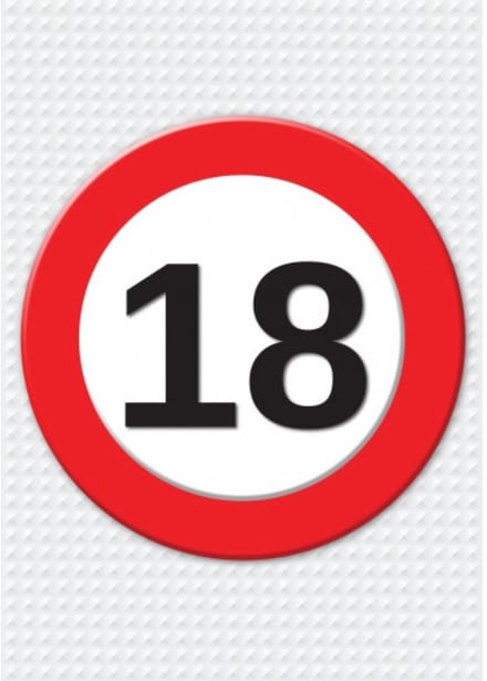 Bellatio Decorations Verjaardag deurposter - 18 jaar - stopbord - 59 x 84 cm - leeftijd feestartikelen