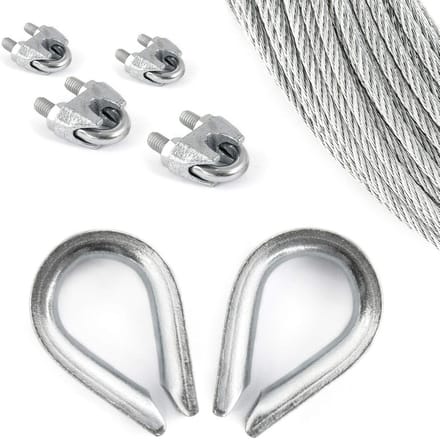 Set van 40m Gegalvaniseerd Staalkabel 6mm - Inclusief Klemmen en Oogringen