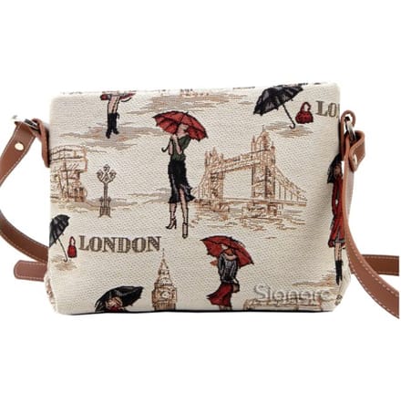 Schoudertas - luxe gobelinstof - Miss London - Creme - Licht bruin