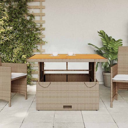 vidaXL - Tuintafel - 110x110x71 - cm - poly - rattan - en - acaciahout - beige