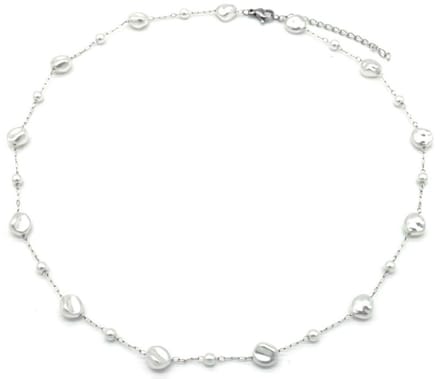Ketting met Parels - RVS - Lengte 39-44 cm - Zilverkleurig