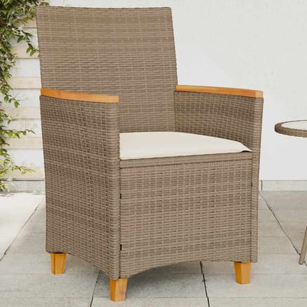 vidaXL Tuinstoelen 2 st met kussens poly rattan en massief hout beige