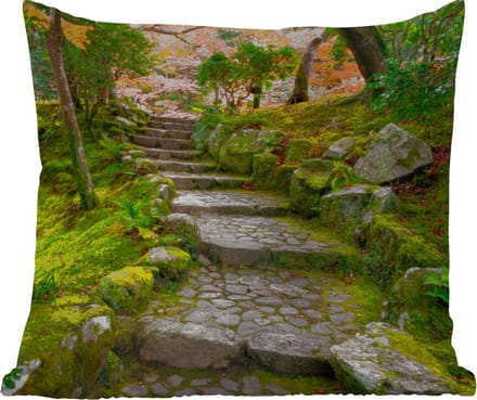 Tuinkussen - Natuur - Stenen - Pad - Mos - Japans - 40x40 cm - Weerbestendig
