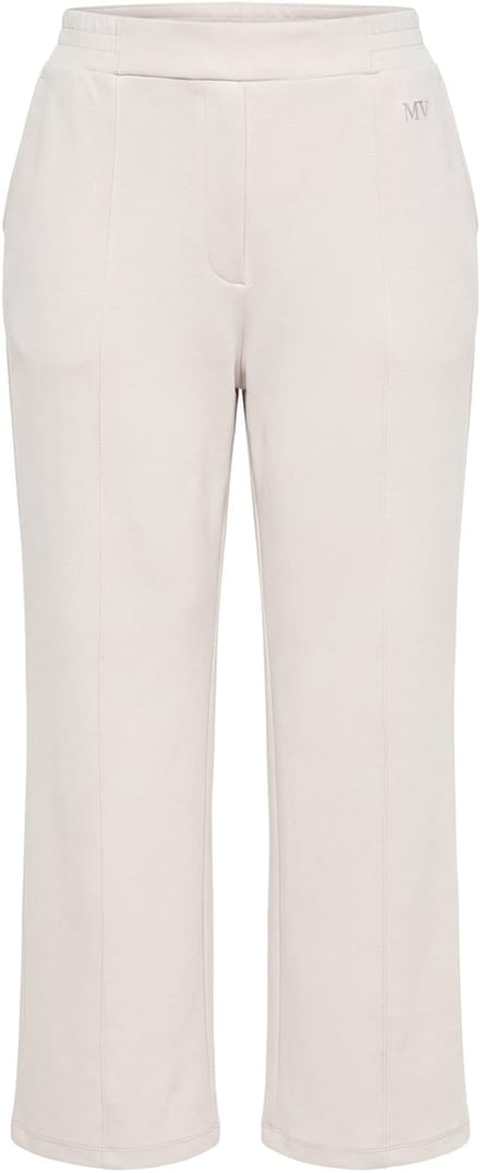 Ulla Popken - Dames - Sweatpants wijde rechte pijp biezen elastische tailleband - Grijsbeige - Maat 62+