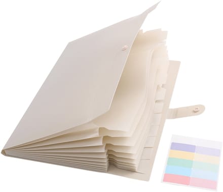 QTTVBTNA Documentenmap A4 met 8 Vakken – Projectmap – Uitbreidbare Sorteermap met Labels en Druksluiting – Draagbare Ordnermap voor School, Kantoor en Reizen – Beige