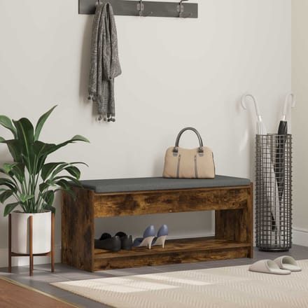 vidaXL Hallenbank met kussen met plank Gerookte Eik 103 x 38 x 45 cm
