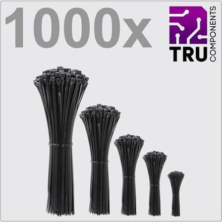 TRU COMPONENTS TC-12888560 T24CA072 Kabelbinder 3.6 mm Zwart UV-gestabiliseerd 1000 stuk(s)