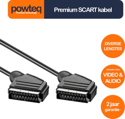 Powteq 2 meter premium SCART kabel - Audio & Video - Standaard SCART aansluiting