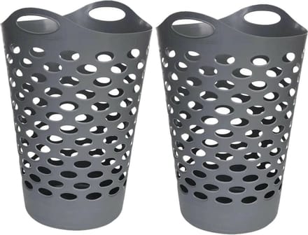 5Five Flexibele wasmand/opbergmand - 2x - rond - grijs - 60 liter - D41 x H66 cm