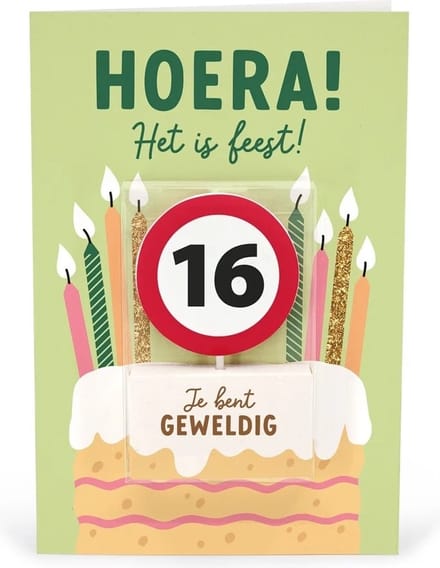 Verjaardagskaart met kaars | 16 jaar | Je bent geweldig