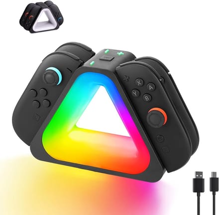 Oplaadstation voor 4 Joy-Con Controllers met RGB Verlichting en USB-C PD Snel Opladen