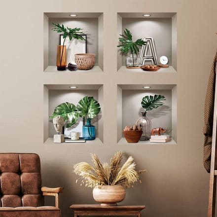 3D-effect stickers met planten en designobjecten, 60 x 60 cm
