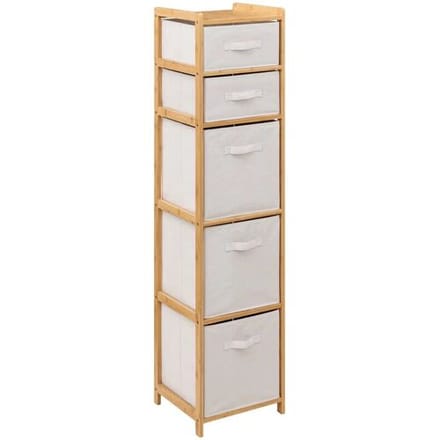 5Five Opbergkast met 5 polyester manden - 3 lagen - bamboe - beige - 35 x 33 x 144 cm