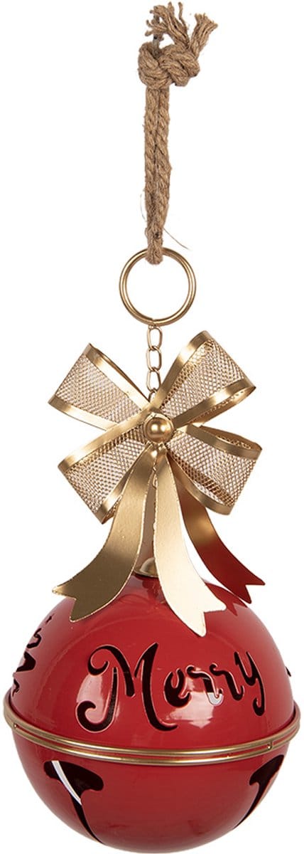 Clayre & Eef Kerstdecoratie Beeld Bel Ø 18x38 cm Rood Metaal