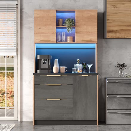 REDOM - Hoge Keukenkast - Ledverlichting En Stopcontact - Modern - MDF - Neutraal