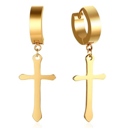 Fako Bijoux® - Oorbellen - Oorringen - RVS - Kruisje - Goudkleurig