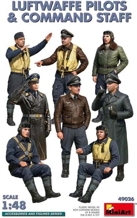 MiniArt Modelbouwpakket Militaire voertuigen - 49026 Luftwaffe Piloten - Commando Staff WWII - 8 Figuren Plastic - 1:48 - Modelbouw