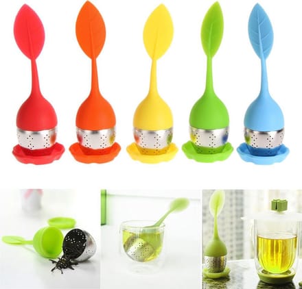 3x Theezeefje - RVS drijvend Theeëi met een siliconen blaadje (diverse kleuren) - Tea infuser