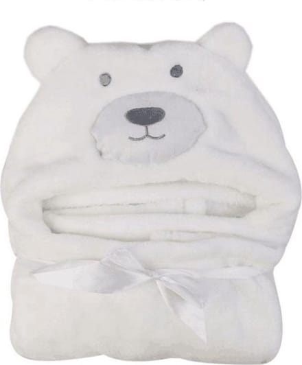 Witte Beer Baby Badcape met Capuchon - Wikkeldeken - Fleece Deken - Kraamcadeau