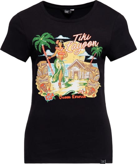 Queen Kerosin Basic T-shirt voor dames ''Tiki Lagoon'' QKU41012