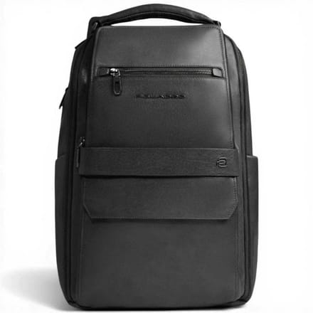 Piquadro Rugzak S141 Black Leather Man met PC Door 14' en iPad
