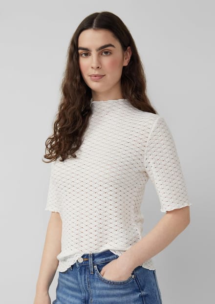 T-shirt van gestructureerde jersey met hoge kraag dames s.Oliver