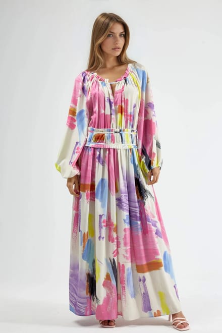 Abstract Print Drapeerkleed met Ceintuur