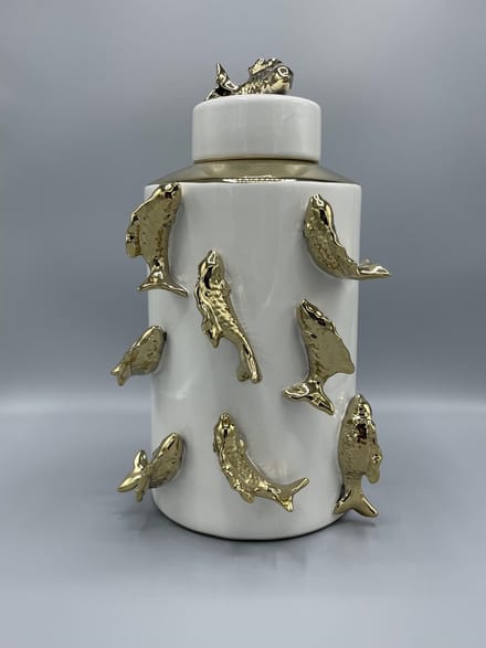 Jar Tall Ceramic-Koi Fish Jar（Gold and White） CF8134-13/H35CM