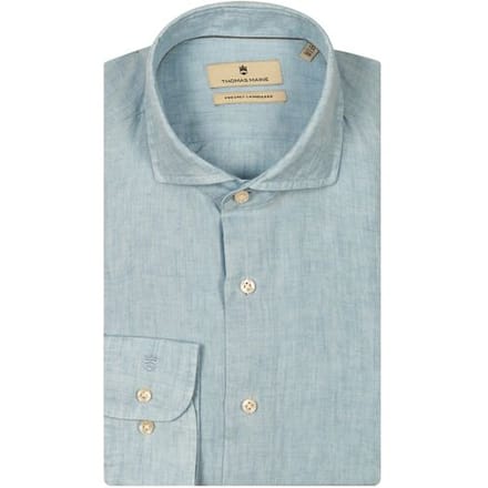 Thomas Maine Overhemd Roma Modern Kent Linnen Délavé Licht Blauw / male