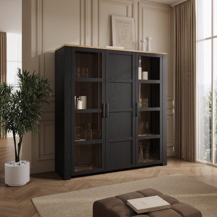Meubella - Borello - Buffetkast - Zwart - 151x42x161 cm