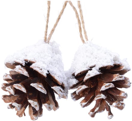KAEMING B.V. - 2 besneeuwde dennenappels decoratiehangers 6 cm natuurlijk