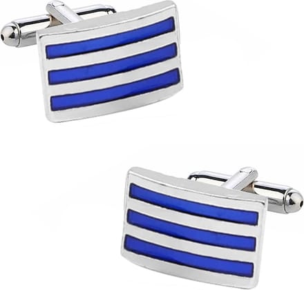 Fako Bijoux - Manchetknopen - Rechthoek - Blauw Gestreept - 20x12mm - Zilverkleurig