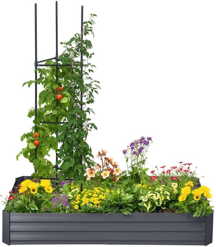 Outsunny Multifunctionele Tuinbeddenset - Staal - 180x90x29,5cm - Donkergrijs