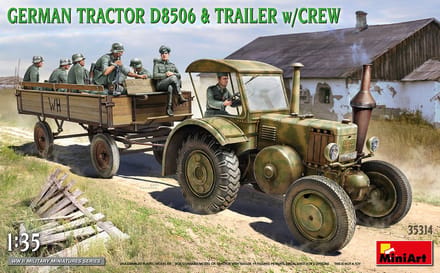 MiniArt Modelbouwpakket Landbouwvoertuigen - 35314 German Tractor D8506 - Trailer with Crew Plastic - 1:35 - Modelbouw