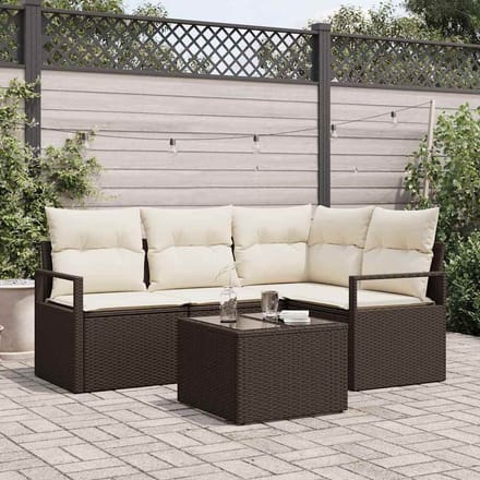 vidaXL Bankstel 5 st Bruin poly rattan