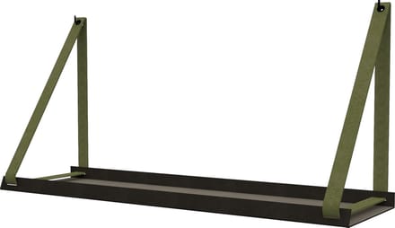 Handles and more -  Stalen wandplank zwart 70cm + leren plankdragers Suede Olive