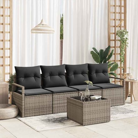 vidaXL - Bankstel - 5 - st - 4-Aantal - zitplaatsen - Grijs - poly - rattan