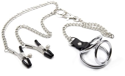 Smart Moves - Nipple Clamps with Cock Rings M silver