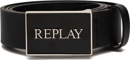 REPLAY Leren Riem Leather Belt W85 Black Zwart