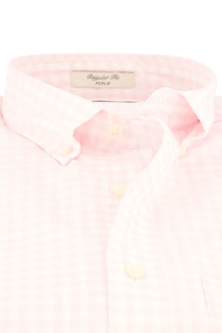 katoenen Gant overhemd korte mouw roze geruit normale fit