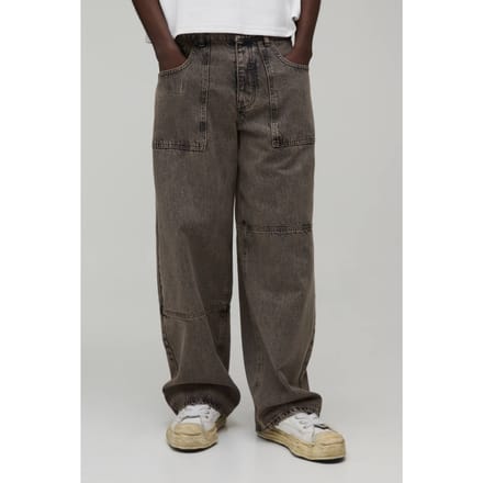 Gewassen Baggy Fit Geperste Vintage Wash Jeans | Stone | Size 36