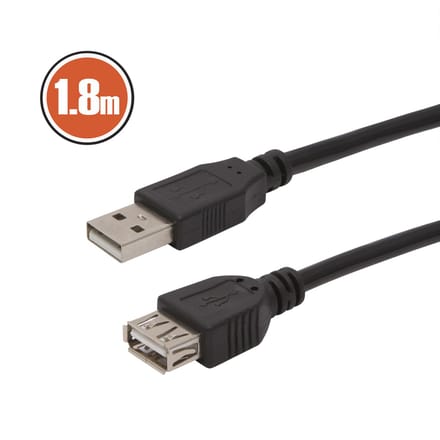 USB Verleng Kabel 1,8m - USB-A Stekker naar USB-A Stopcontact Zwart [20315]